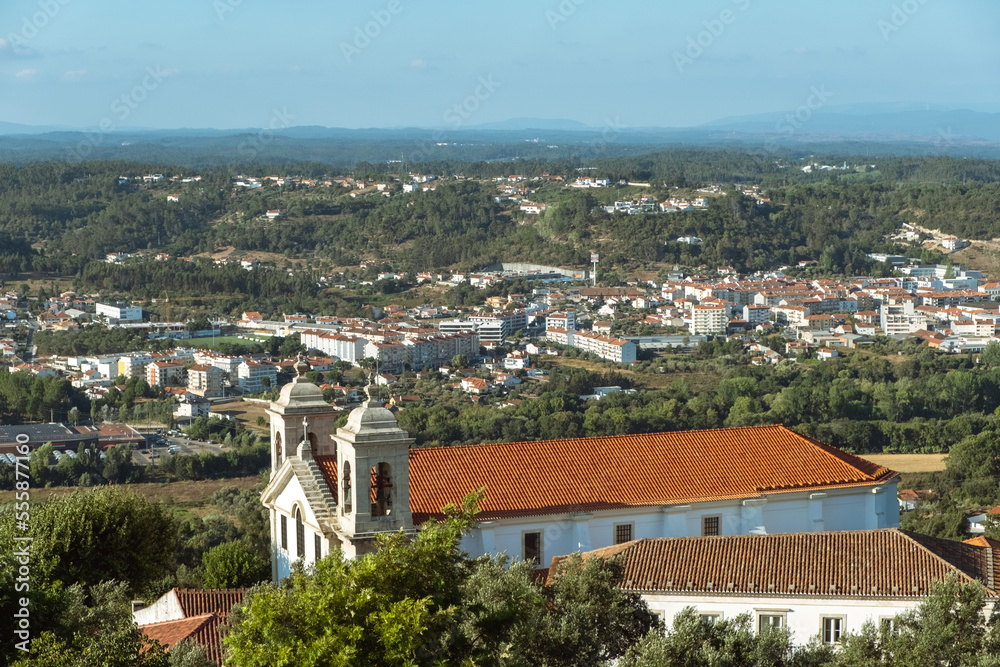 Distant view across the expanse of Santarem region with the Church of Ourem in the foreground, Portugal