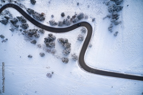 Curvy mountain road during winter
