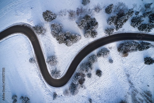 Curvy mountain road during winter