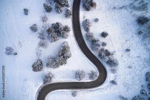 Curvy mountain road during winter