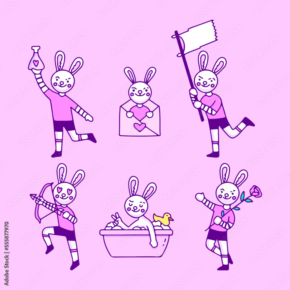 Set of cute bunny mascot character. illustration for t shirt, poster, logo, sticker, or apparel merchandise. Set of cute bunny mascot character. illustration for t shirt, poster, logo, sticker, or apparel merchandise.