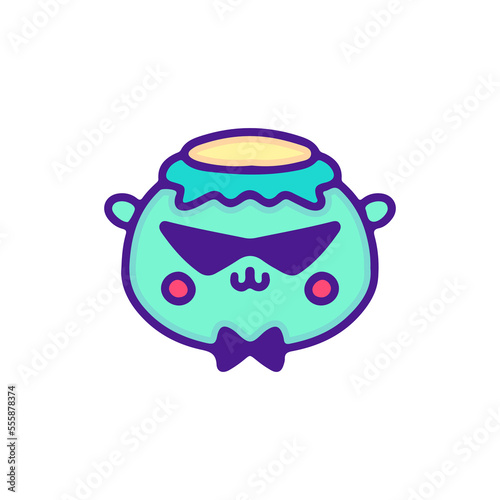 Cute kappa wearing sunglasses illustration, with soft pop style and old style 90s cartoon drawings. Artwork for street wear, t shirt, patchworks; for teenagers clothes.