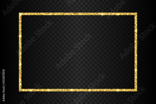 rectangle gold glitter frame , 3:2 scale ratio  metallic border vector illustration