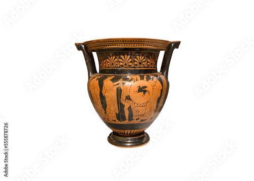 Beautiful Colorful Old Greek Amphora isolated on white background 