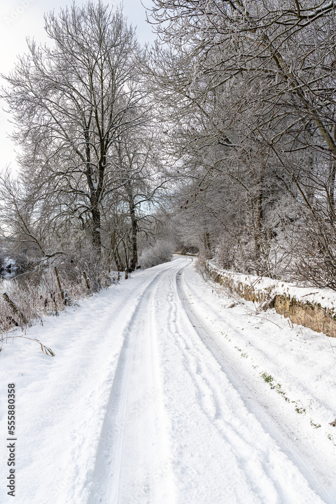 Snow covered lane in the Scottish Borders in the United Kingdom 