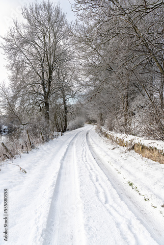 Snow covered lane in the Scottish Borders in the United Kingdom 