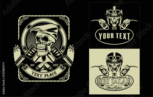 
skull emblem with one color can be used for tattoo art, stickers, t-shirt images