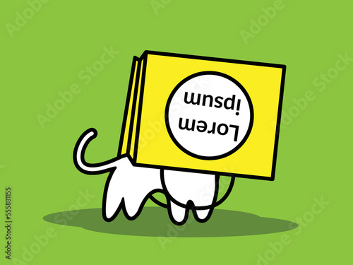 Vector illustration. Funny cat with a paper bag on his head.