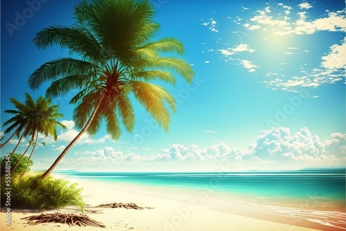sunny tropical beach and perfect sky. Generative AI