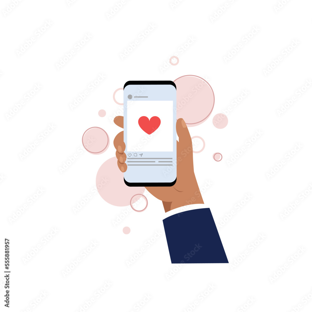 Hand holding smartphone with Likes and hearts, Social media and marketing concept. Hand holding smartphone with Likes and hearts, Social media and marketing concept.