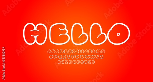 Comic font drawn by line, alphabet in the cartoon style, uppercase Latin letters and Arab numbers
