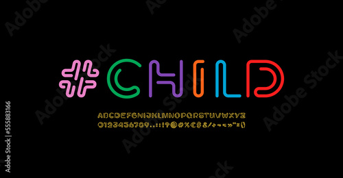 Child alphabet font from color wire, letters and numbers, vector illustration 10EPS