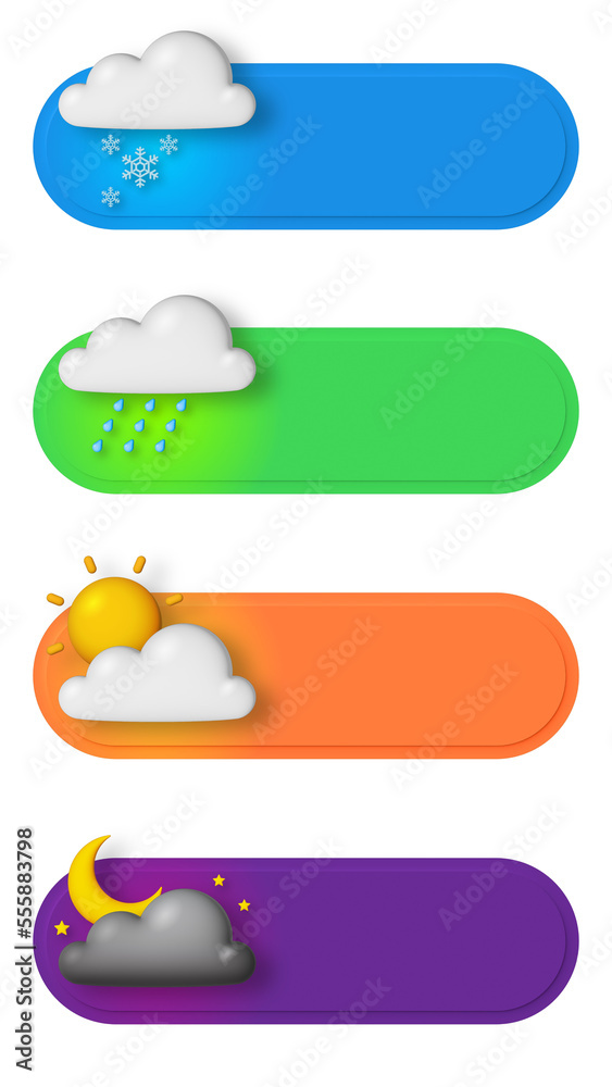 Set of weather icons isolated on white background. realistic objects. Plasticine style. 3D illustration. Set of weather icons isolated on white background. realistic objects. Plasticine style. 3D illustration.