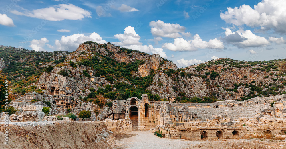 Fototapeta premium Old Ancient Myra City in Demre to Antalya, archaeology tomb monuments touristic place of Turkey