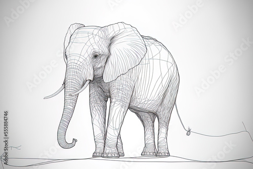 Elephant in continuous line art. Generative AI