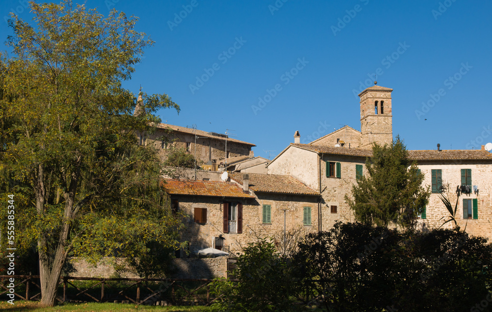 View of Bevagna medieval village in Umbria during autumn season