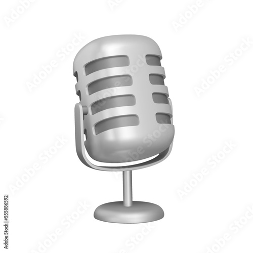 Microphone 3d icon. Studio metal microphone for songs and stand-up. Isolated object on transparent background