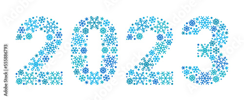 2023 number made from snowflakes. Vector graphics