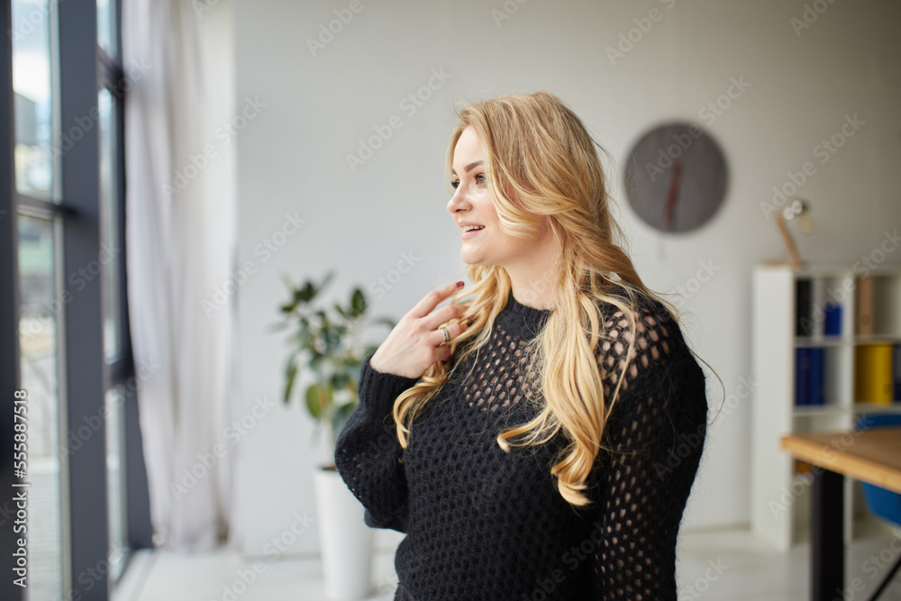 Portrait of blonde girl with makeup in black fashion clothes Portrait of blonde girl with makeup in black fashion clothes