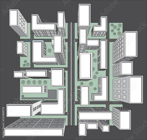 City plan drawing top view in vector. Scheme