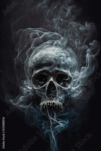 Human skull made out of smoke, Generative AI illustration