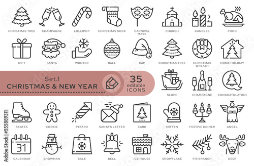 Set of conceptual icons. Vector icons in flat linear style for web sites, applications and other graphic resources. Set from the series - Christmas and New year. Editable outline icon.	
