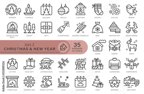 Set of conceptual icons. Vector icons in flat linear style for web sites, applications and other graphic resources. Set from the series - Christmas and New year. Editable outline icon.	
