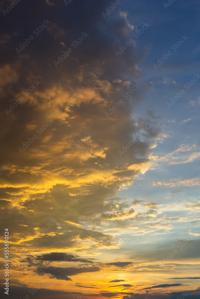 sunset sky with multicolor clouds. Dramatic twilight sky background