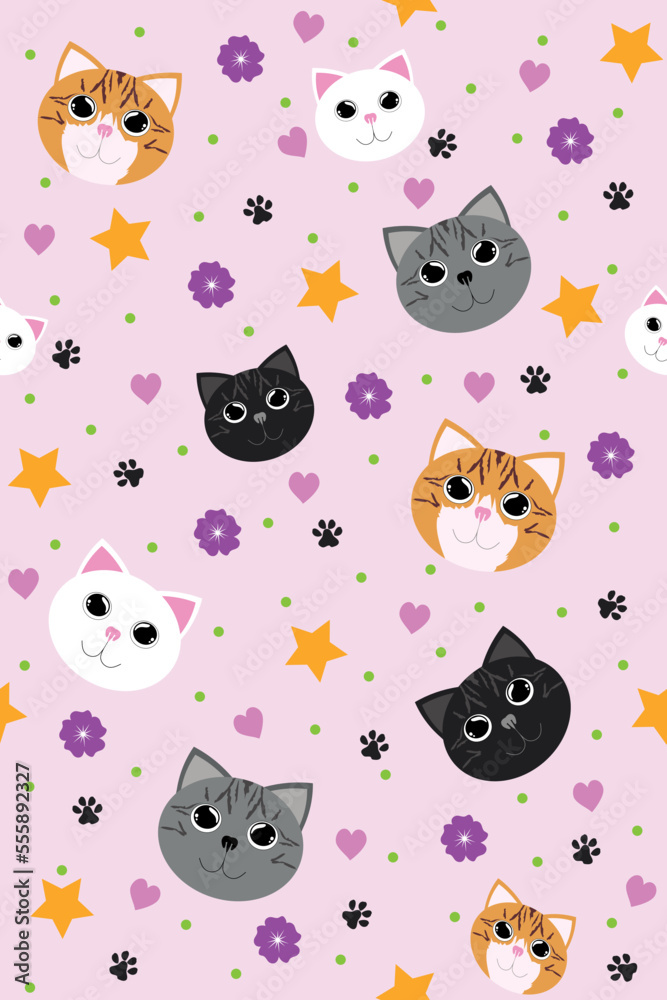 Seamless pattern with cats in vector