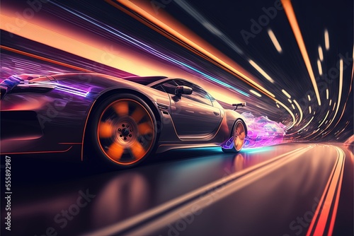AI generated, Car driving fast, 3d rendering © dasom