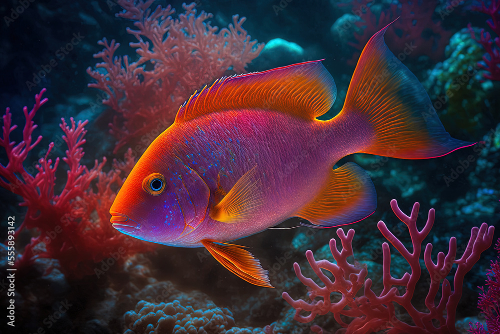 Fototapeta premium Mediterranean Sea anthias fish underwater photograph. Generative AI