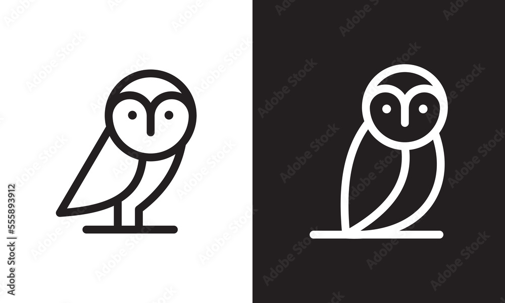 black and white owl line logo design. simple creative vector illustration.