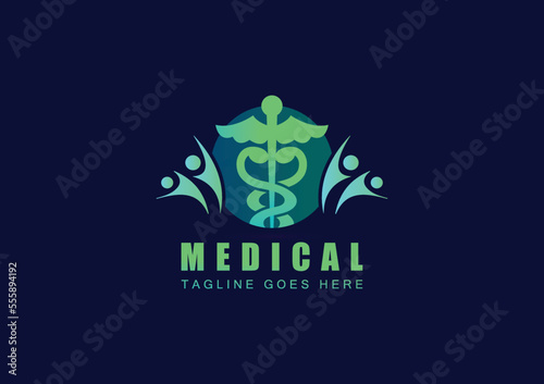 Vector illustration of needle and wing symbol of medicine. Vintage modern logo line art design template