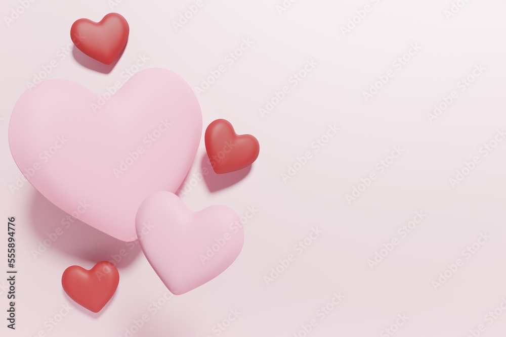 3d render of pastel pink flying hearts pattern on a light pink background for Valentines day project