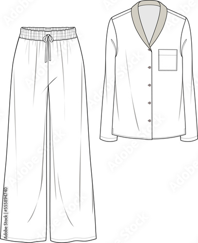 GIRLS AND WOMEN NIGHT WEAR PAJAMA SET SHIRT AND JOGGER FLAT DESIGN VECTOR