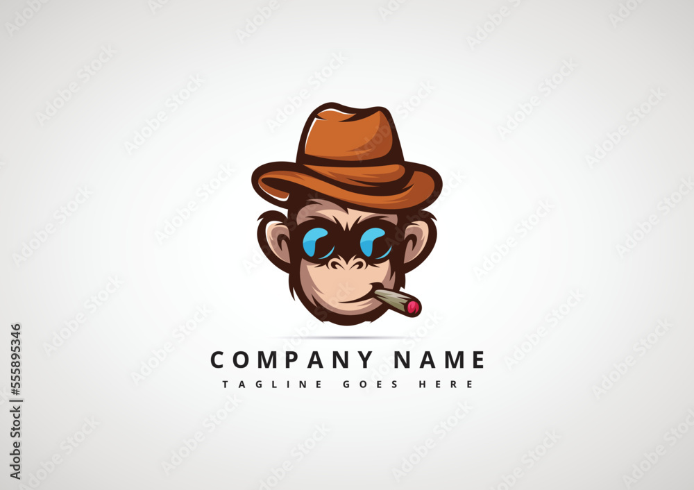 Monkey mascot logo vector. Animal vector illustration. Geek monkey logo. Chimpanzee vector logo design