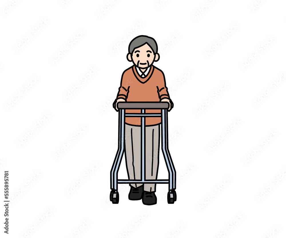 歩行器で歩く老人