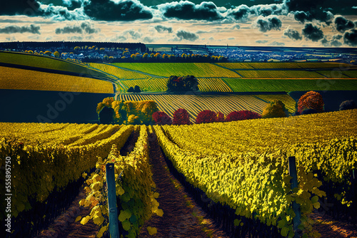 French area Champagne ardenne has vineyards in the rural Marne Valley region, south of Reims. Generative AI photo