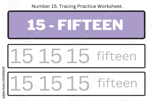 Numbers 15. Tracing Worksheet for kids. Preschool worksheet, practicing motor skills - tracing dashed lines. 