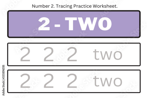 Numbers 2. Tracing Worksheet for kids. Preschool worksheet, practicing motor skills - tracing dashed lines. 