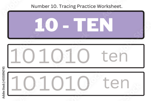 Numbers 10. Tracing Worksheet for kids. Preschool worksheet, practicing motor skills - tracing dashed lines. 