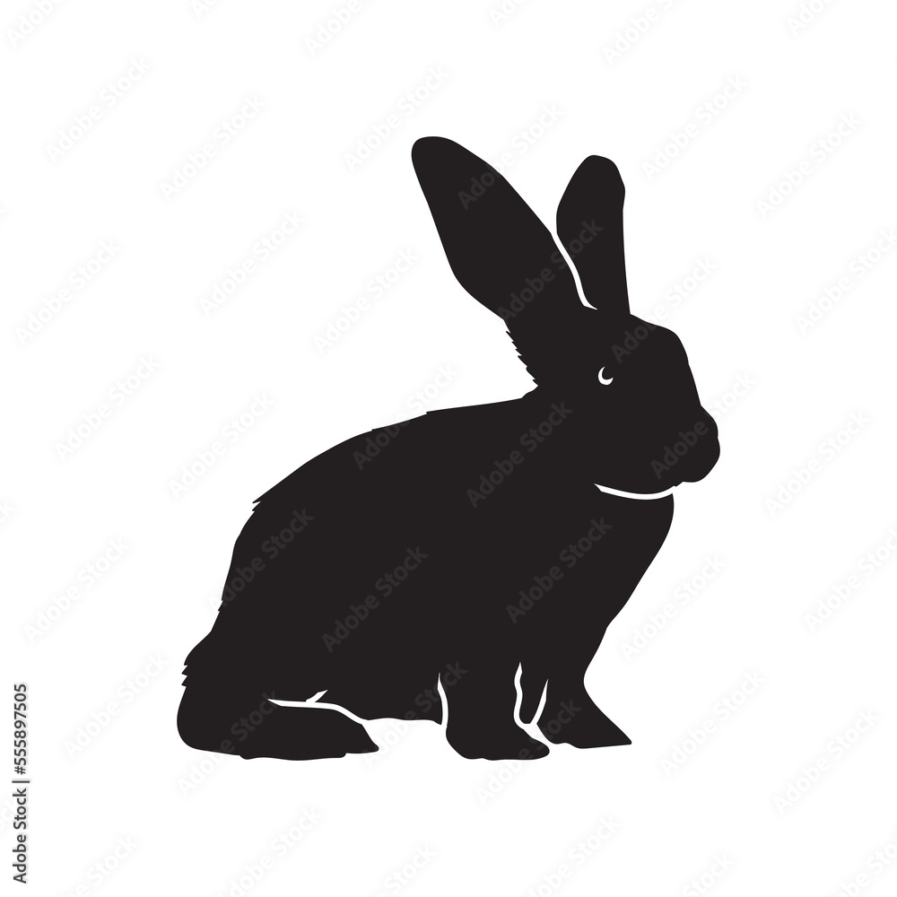 Black bunny the rabbit isolated vector silhouette. Pet animal illustration on white background. Black bunny the rabbit isolated vector silhouette. Pet animal illustration on white background.