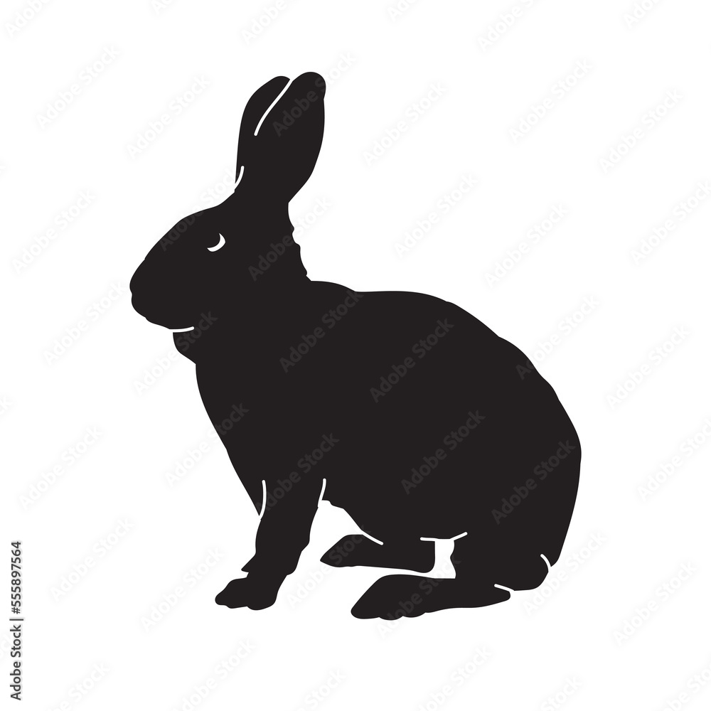 Black bunny the rabbit isolated vector silhouette. Pet animal illustration on white background. Black bunny the rabbit isolated vector silhouette. Pet animal illustration on white background.