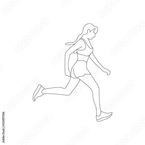 Modern line art of running woman, people line flat design. © Manoel