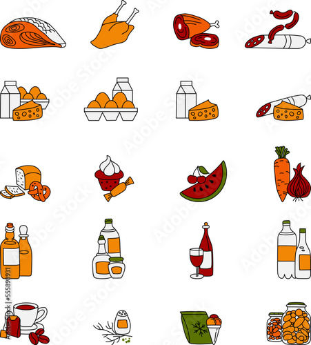 Grocery icon set. Store departments simple vector illustration.