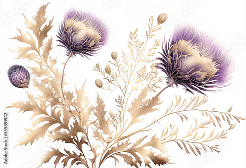 Wallpaper Mural Luxury abstract thistles in pale pink, pale mauve and gold