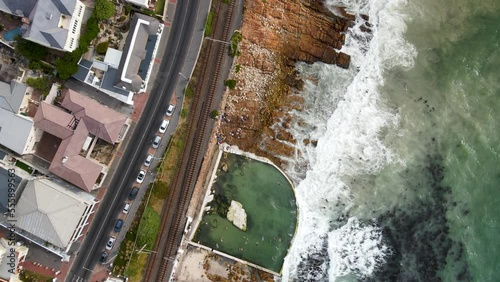 Aerial view of Dalebrook tidal pool in early morning, Cape Town, South Africa. photo