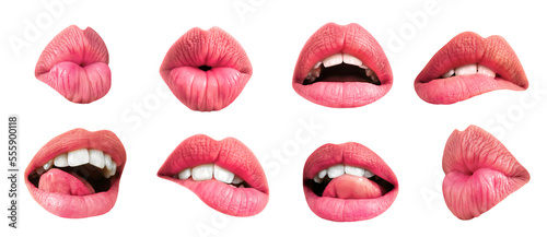 Beauty Sexy Lips. Valentines Day. Lips sending you hot gentle kiss isolated on a transparent background. Female lips lset for valentine day and love illustration.