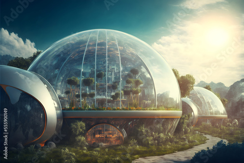 Artistic concept illustration of a futuristic space colony, city, background illustration Fototapet