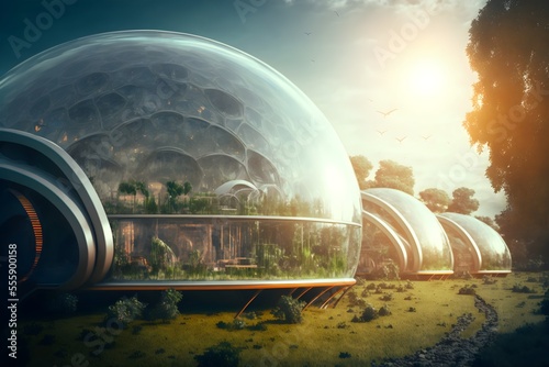 Fotobehang Artistic concept illustration of a futuristic space colony, city, background illustration